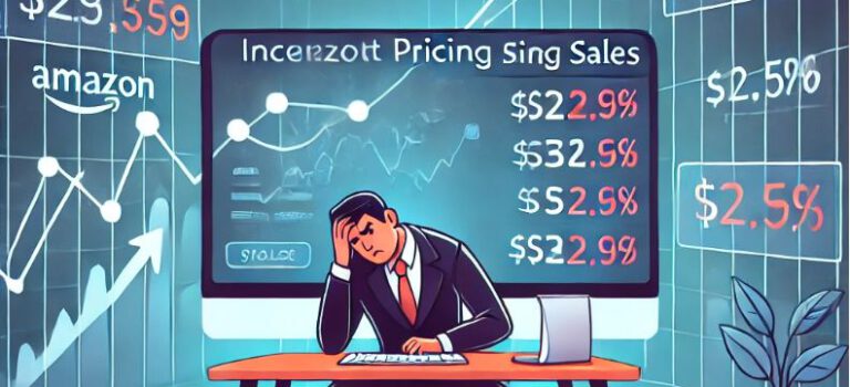 Amazon seller frustrated with fluctuating prices displayed on a computer screen, highlighting the challenges of creating a successful pricing strategy on Amazon.