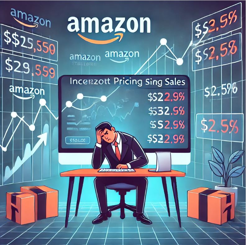 Amazon seller frustrated with fluctuating prices displayed on a computer screen, highlighting the challenges of creating a successful pricing strategy on Amazon.